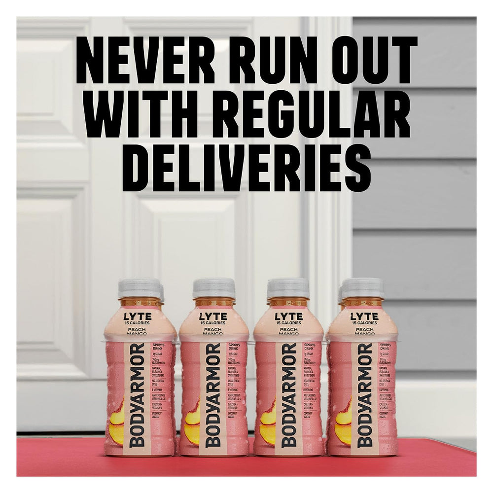 BODYARMOR Lyte comparación de tamaño junto a objetos cotidianos útil para dimensionar