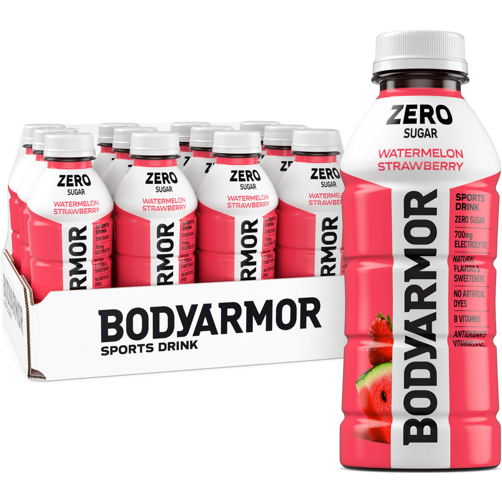 BODYARMOR botella frontal Watermelon Strawberry mostrando diseño y marca