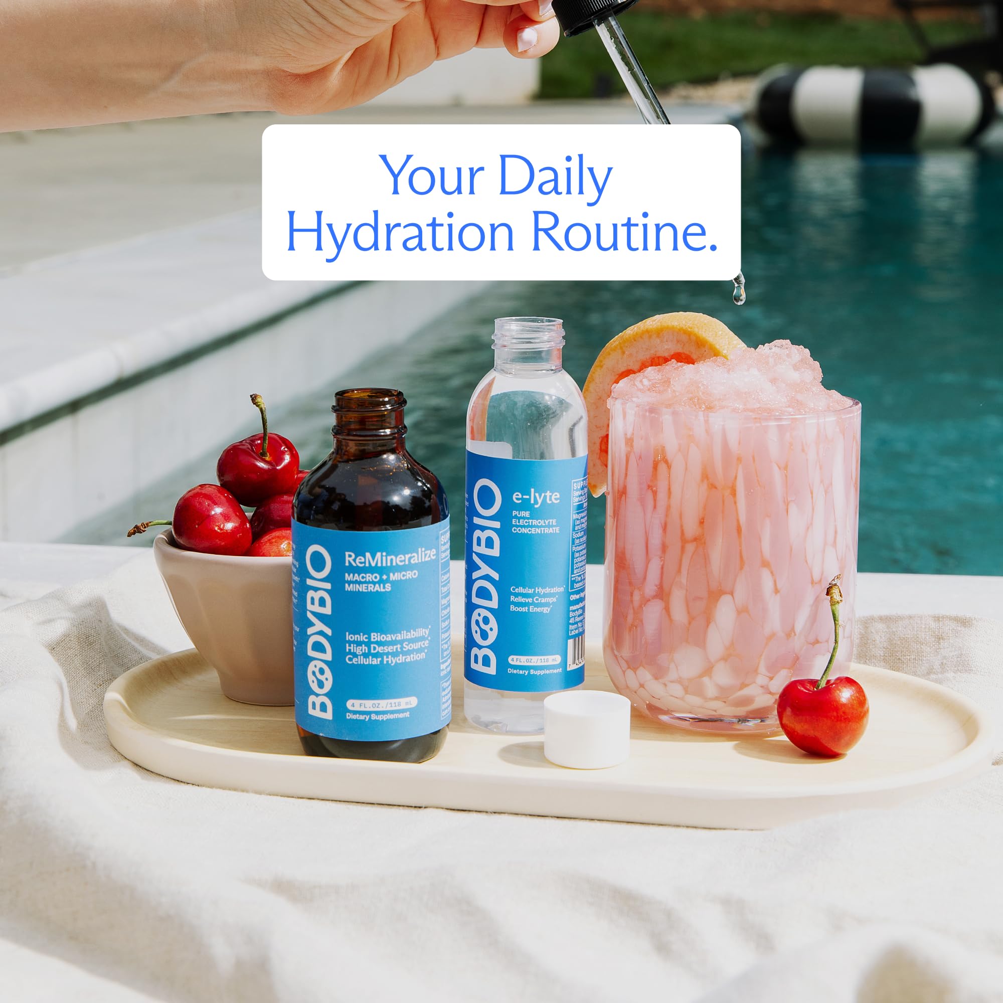 BodyBio e-Lyte single serving compared to common household item for scale