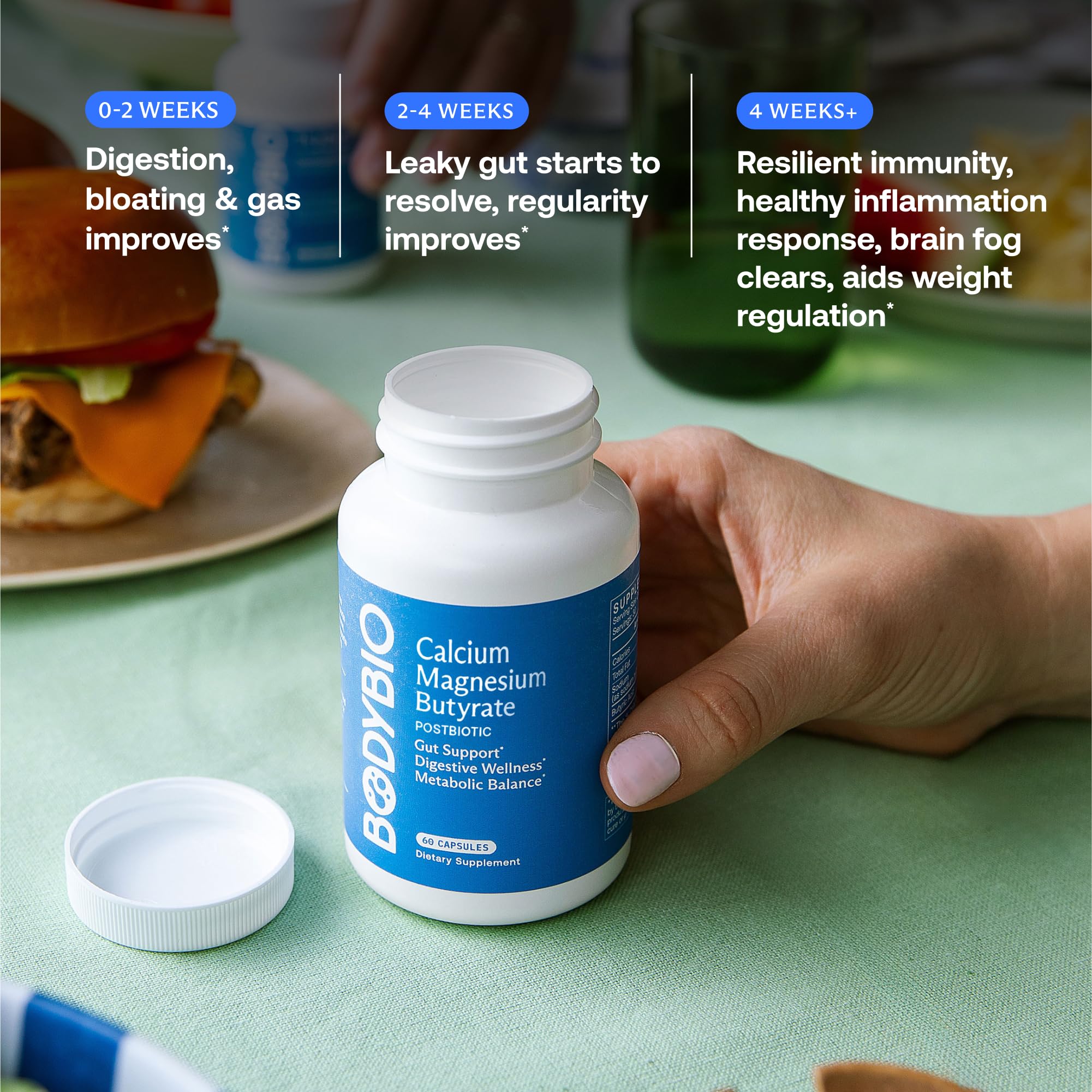 BodyBio en mesa de desayuno mostrando uso práctico en rutina