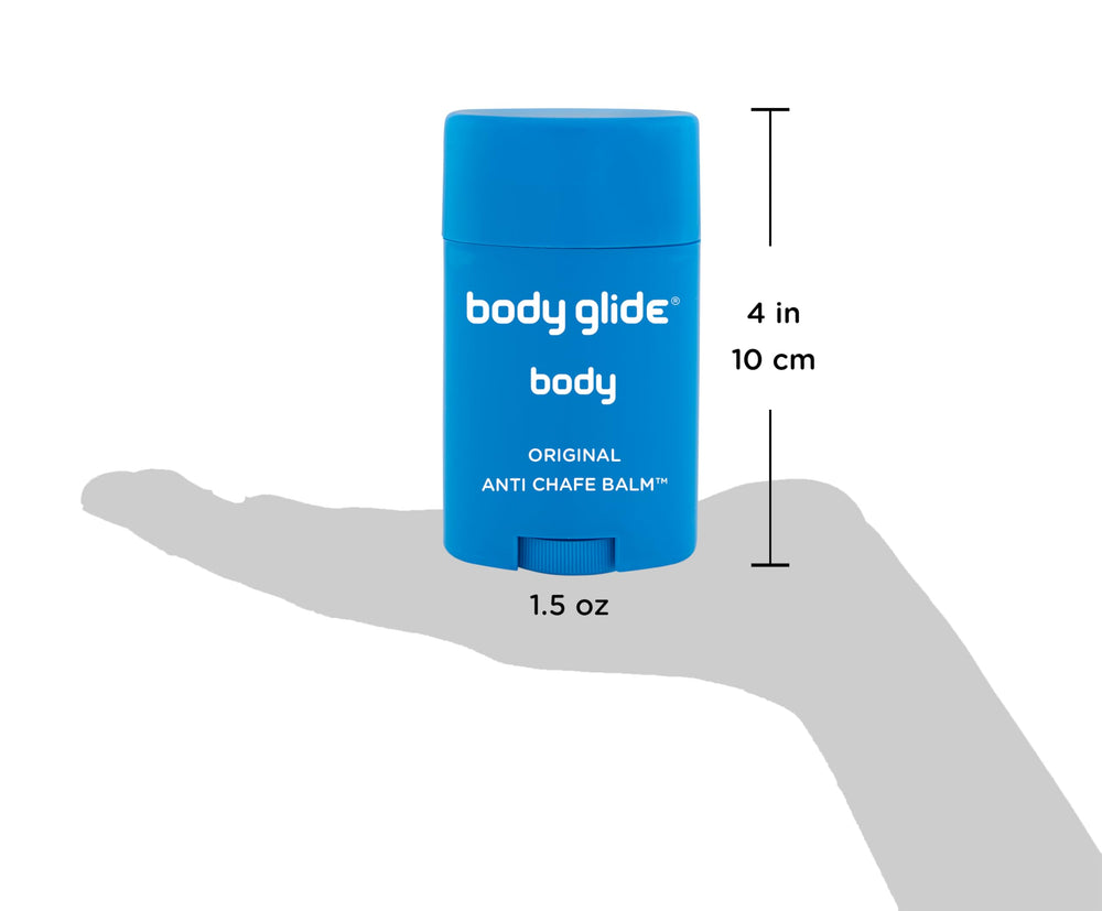 Applying BodyGlide to inner thigh demonstrating quick irritation prevention
