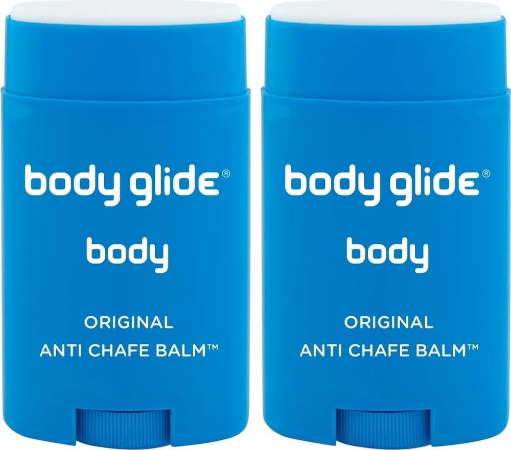 BodyGlide front packaging showing two anti chafe sticks and product benefits