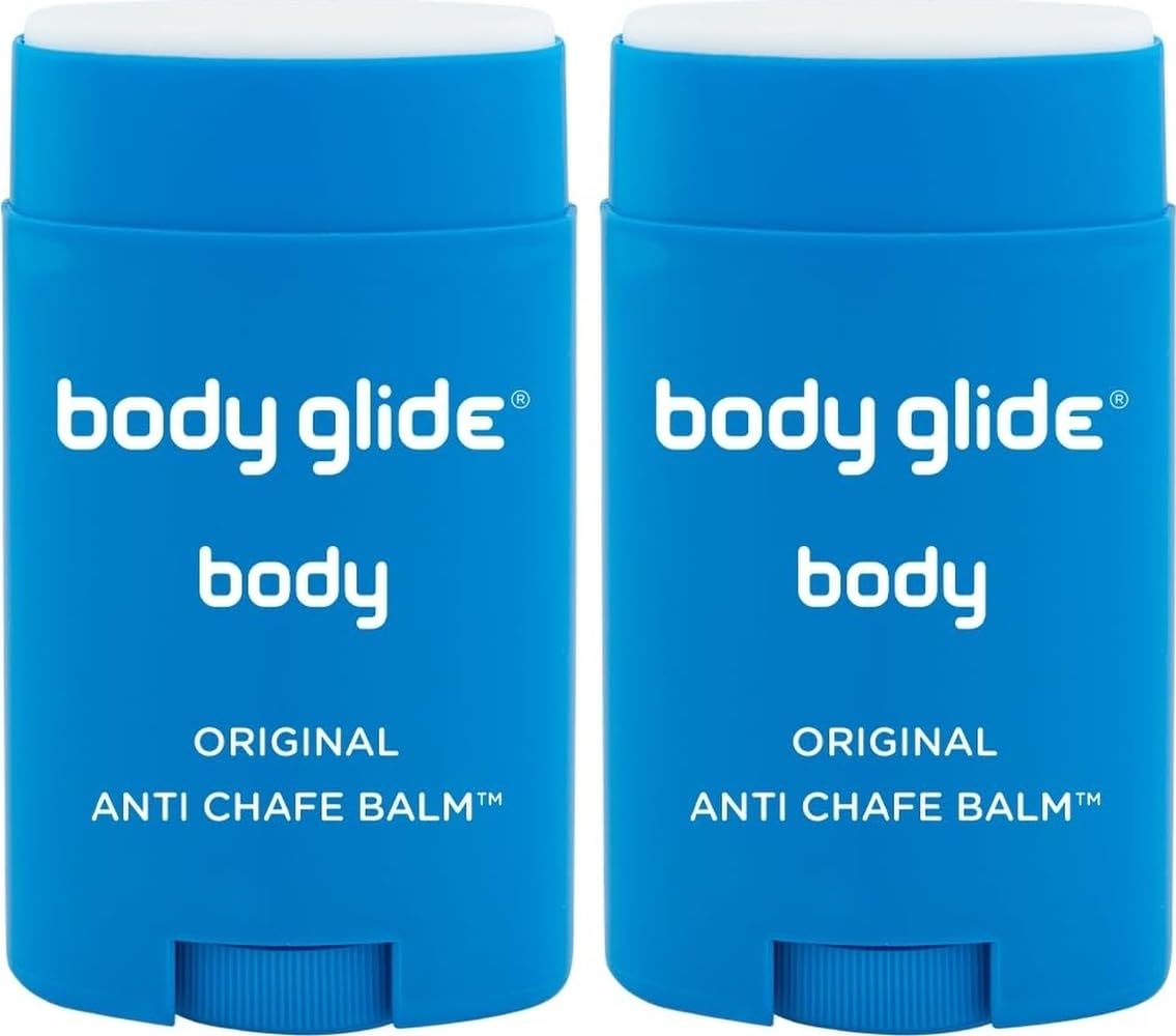 BodyGlide front packaging showing two anti chafe sticks and product benefits