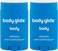 BodyGlide front packaging showing two anti chafe sticks and product benefits
