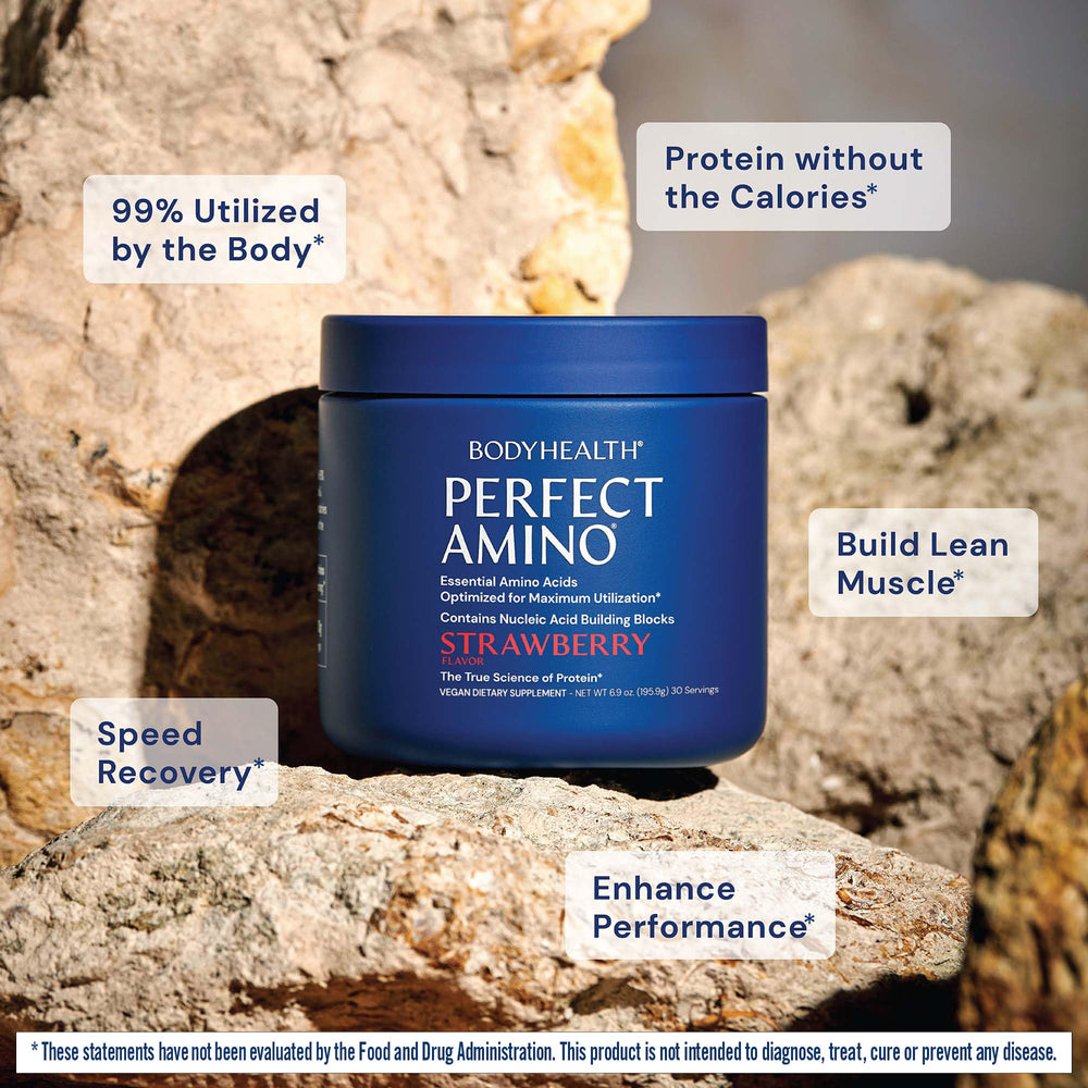 Measured scoop of PerfectAmino indicating BodyHealth accurate serving support