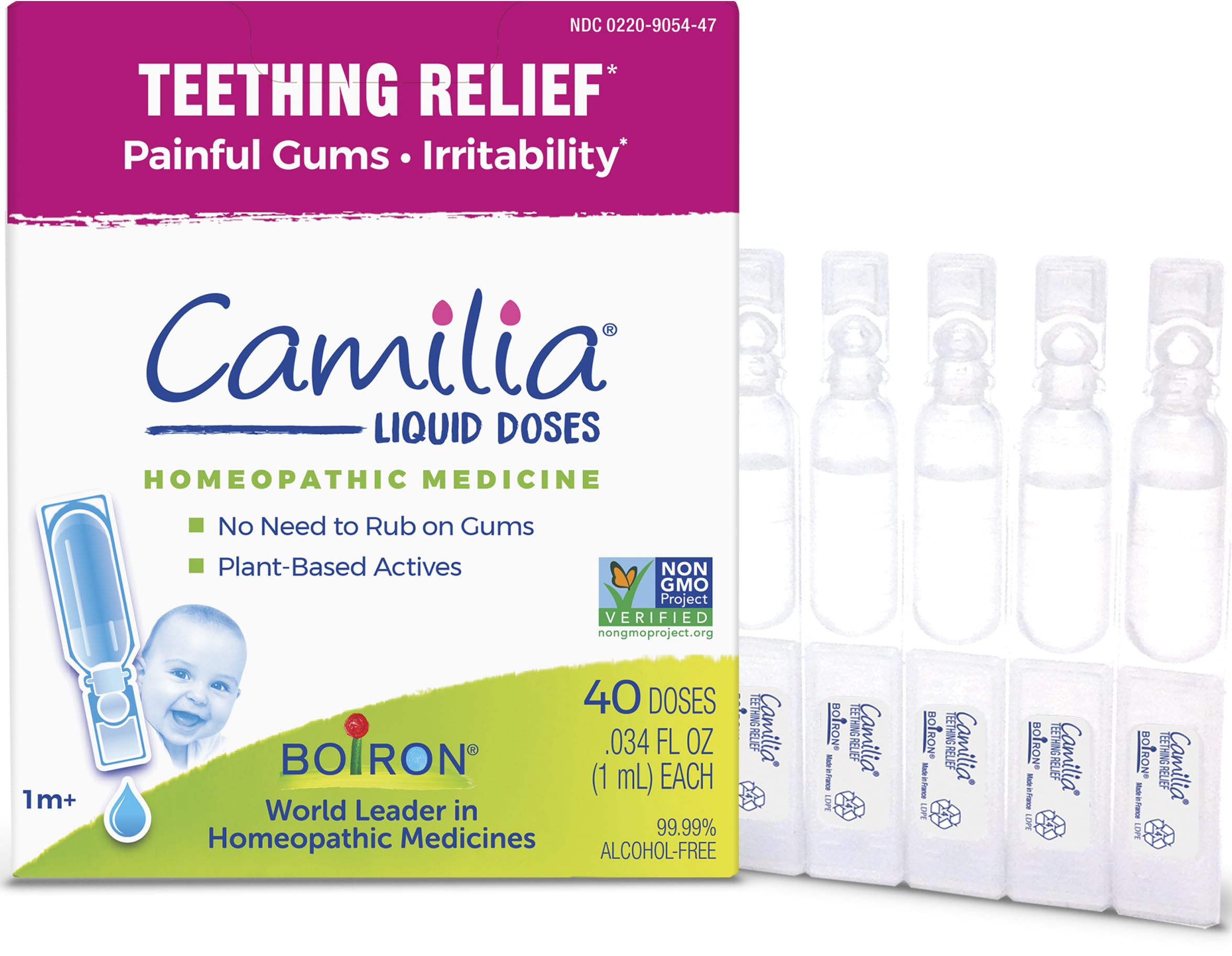 Boiron Camilia frente del empaque mostrando pack de 8x5 práctico