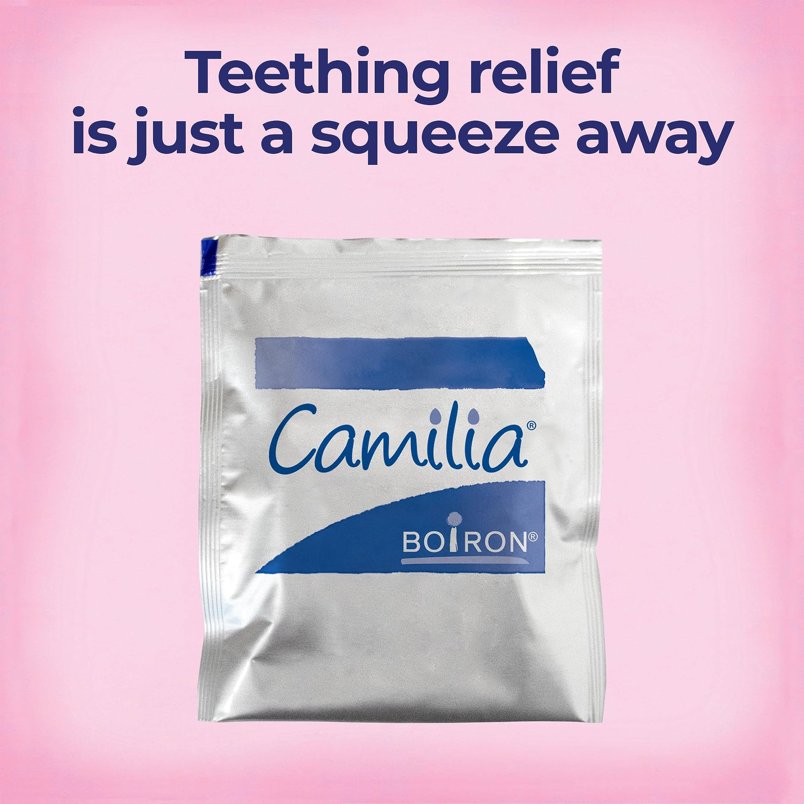 Caregiver giving Boiron Camilia to baby for teething symptom relief