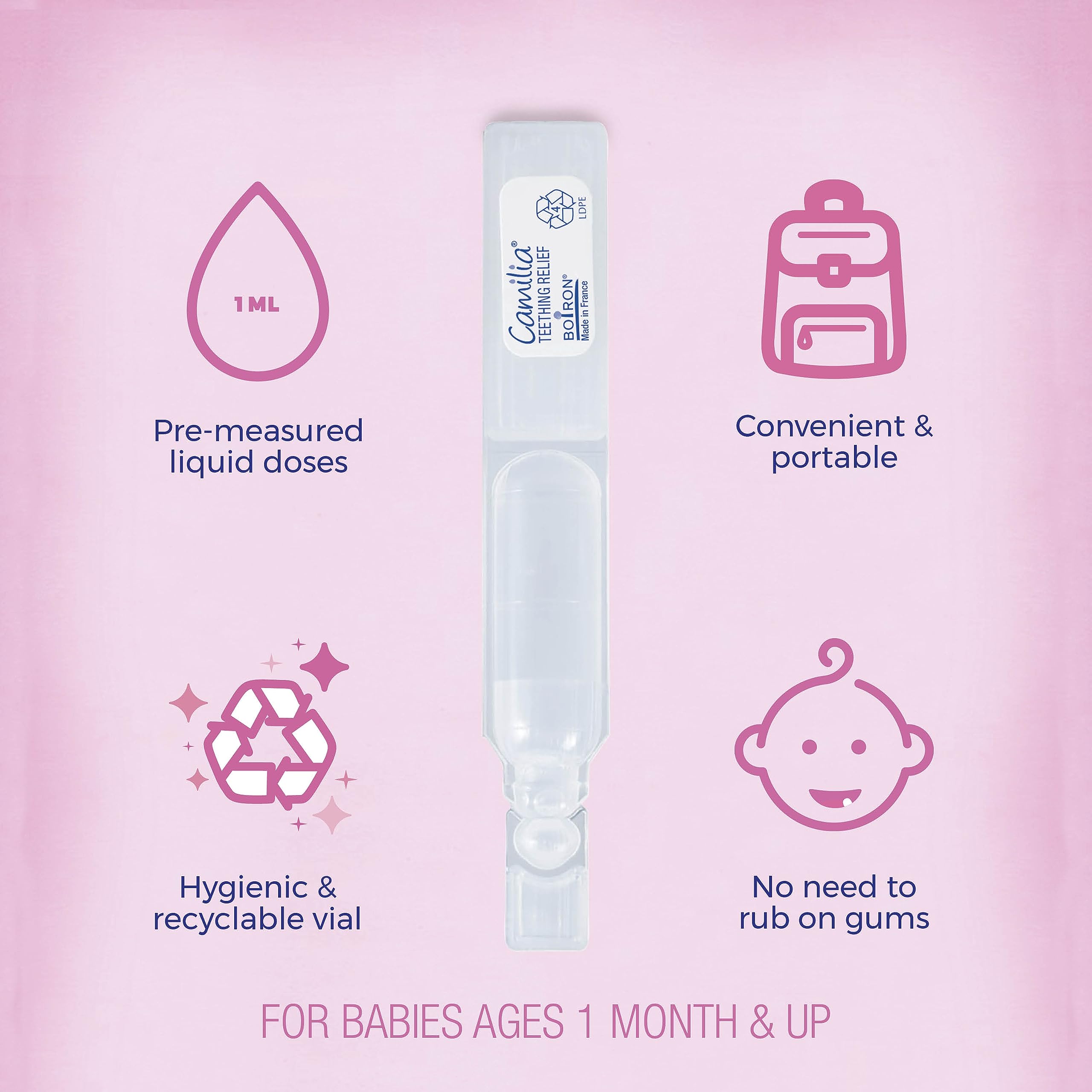 Boiron Camilia ampoule being squeezed into mouth for quick relief