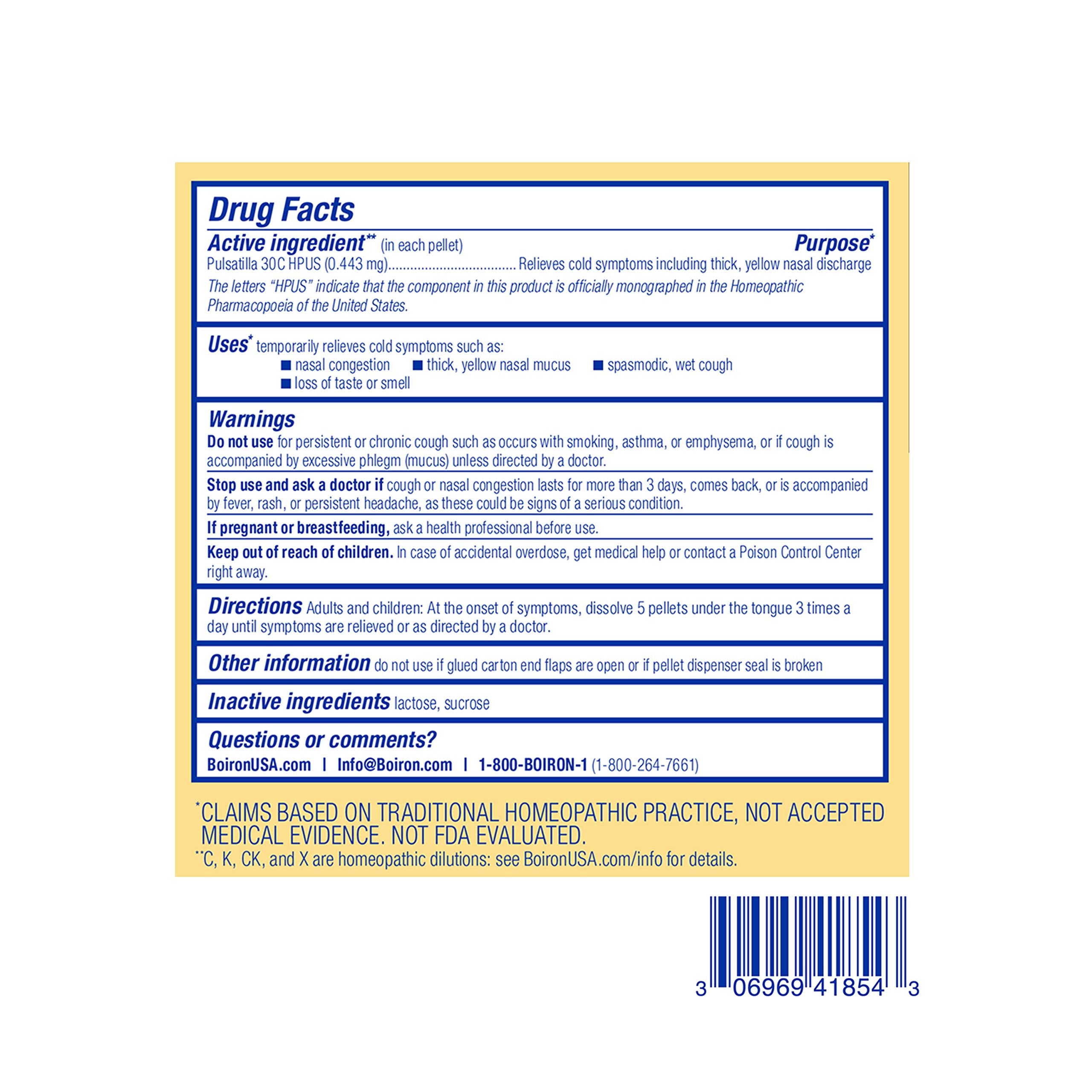 Etiqueta Boiron Pulsatilla con información de ingredientes y dosis