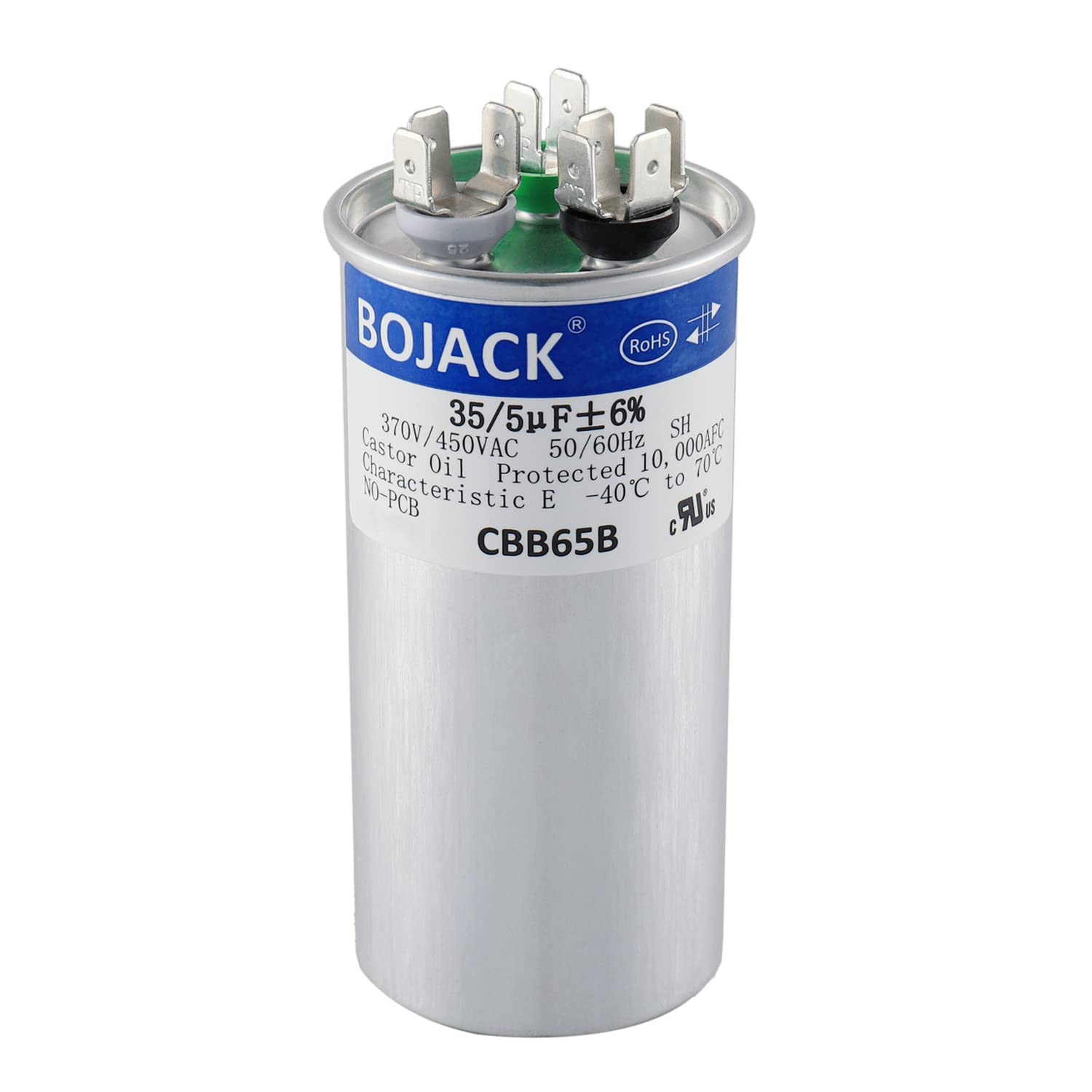 BOJACK condensador CBB65 frente con etiqueta visible y especificaciones claras