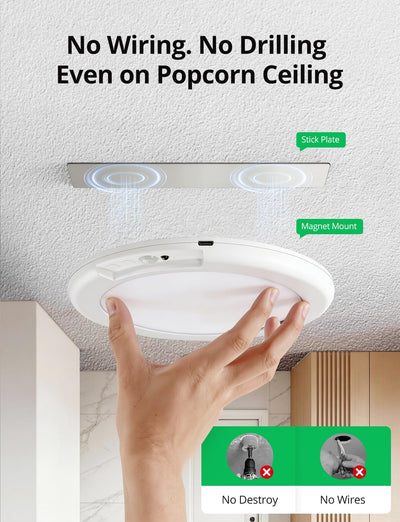 Bojim light installed on a ceiling with tool-free magnetic mount for easy placement