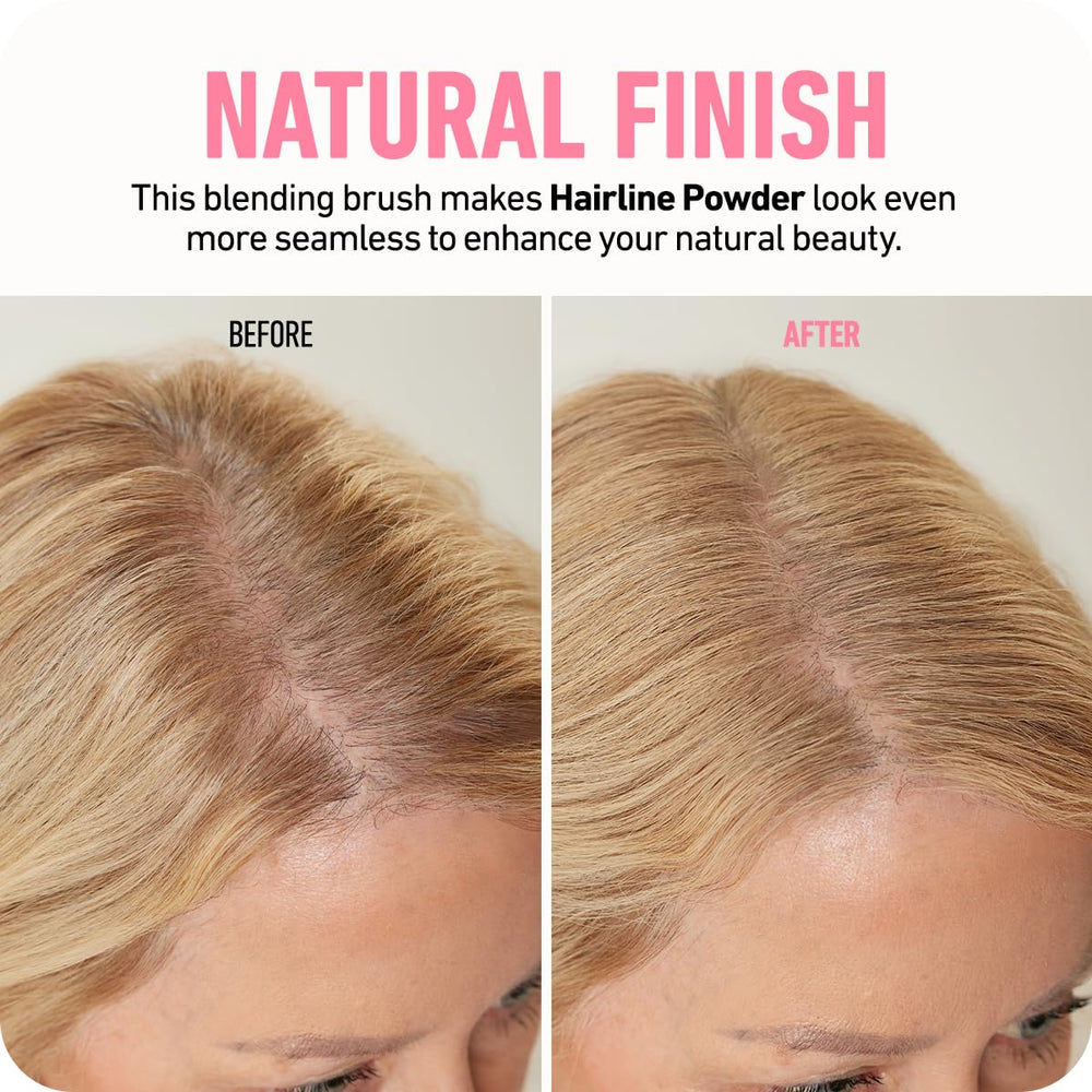 Boldify brocha aplicando Hairline Powder en la línea capilar para cobertura natural