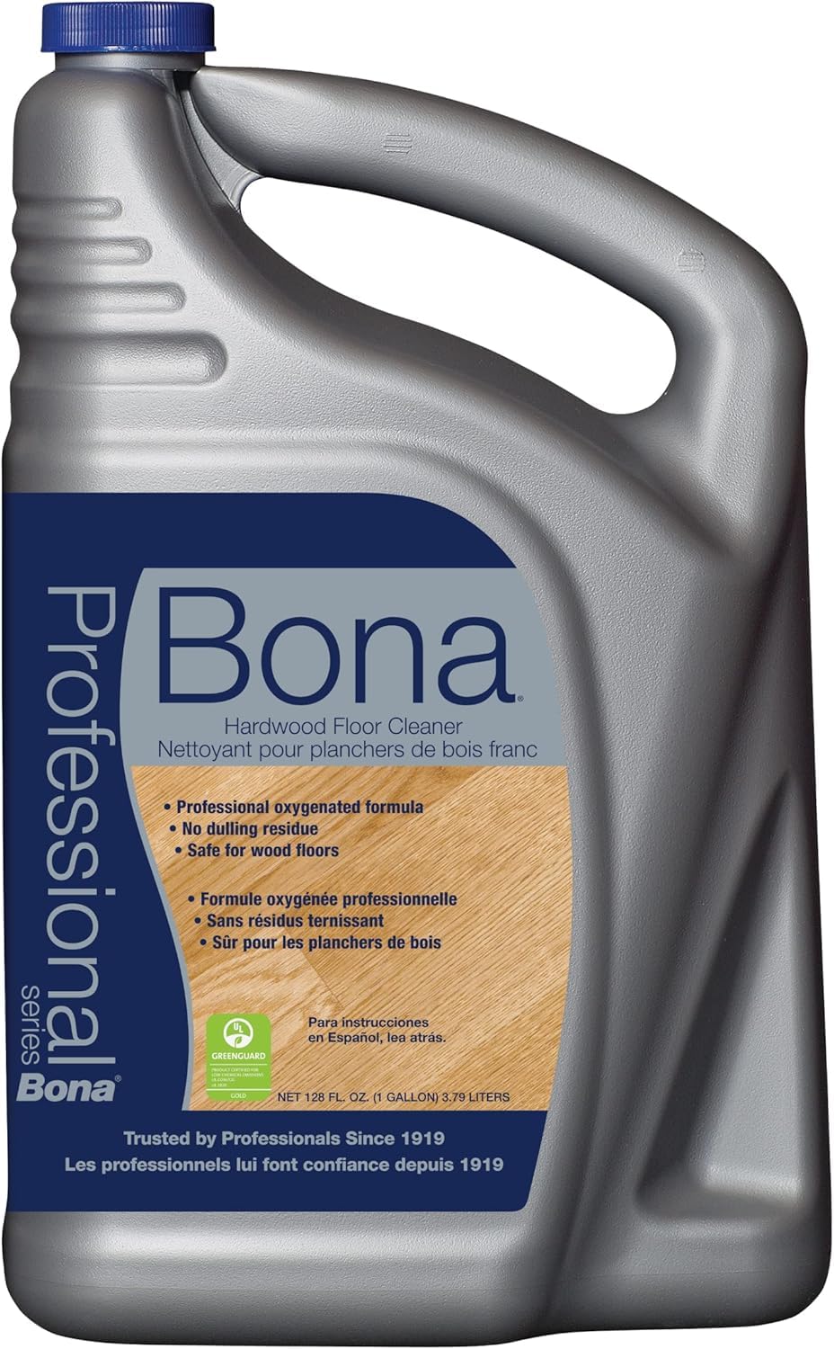 Bona recarga frente packaging mostrando tamaño de 128 fl oz y limpieza profesional
