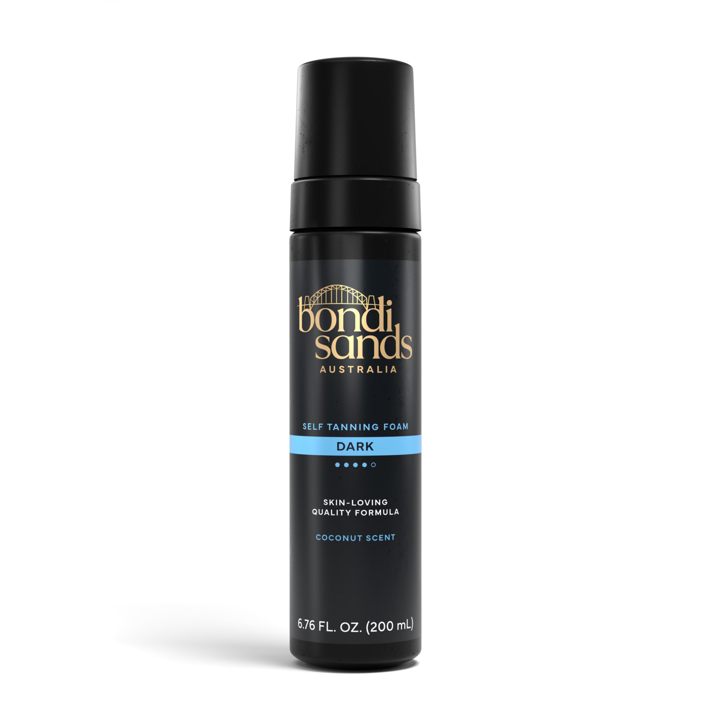 Bondi Sands envase frontal de espuma mostrando tamaño y diseño, acabado profesional