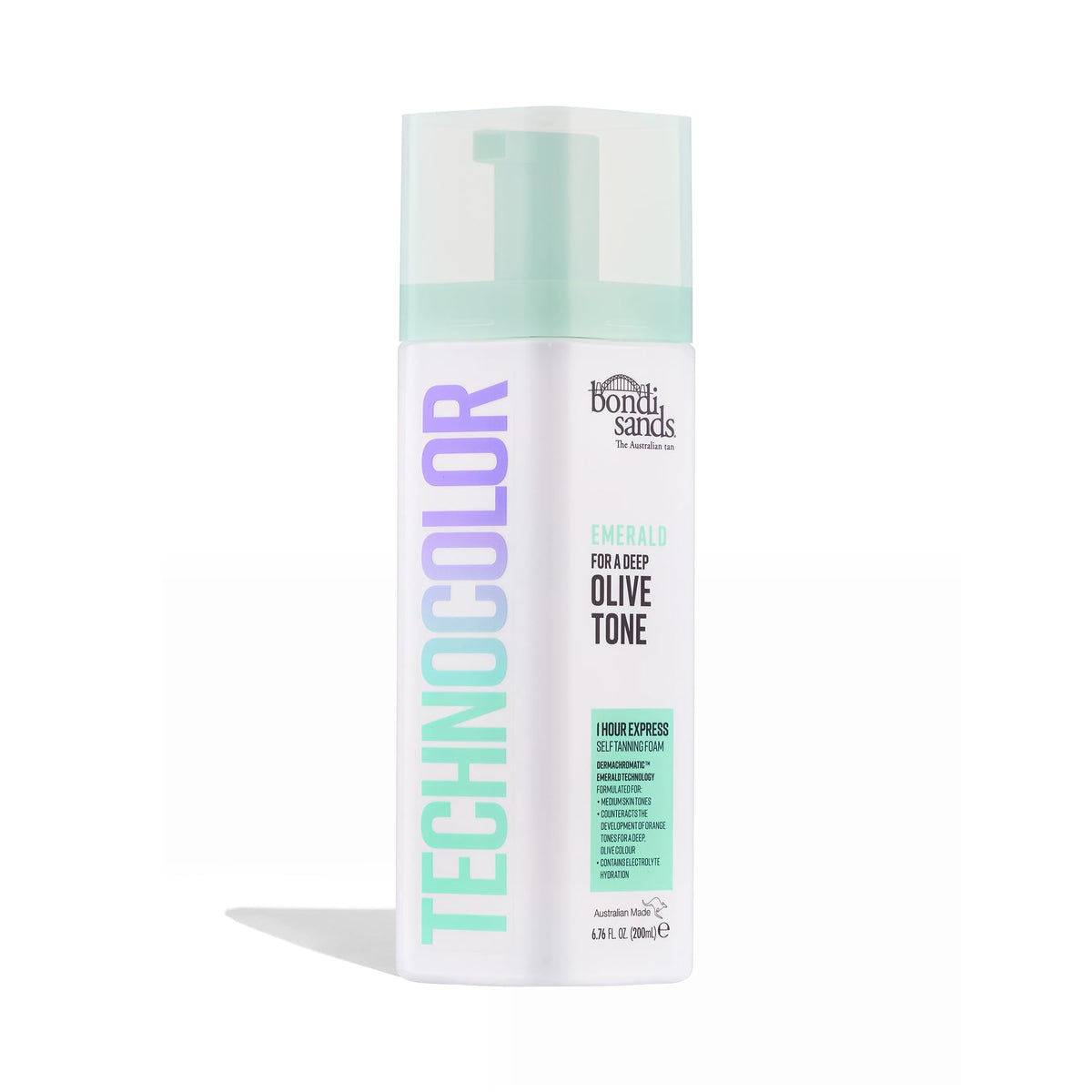 Bondi Sands frontal del envase mostrando color Emerald y aplicador
