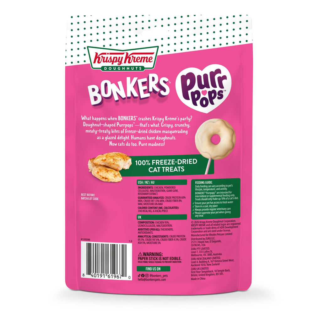 Comparación de tamaño Bonkers Purrpops junto a monedero para referencia