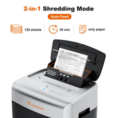 bonsaii autofeed tray loaded with paper demonstrating hands-off batch shredding