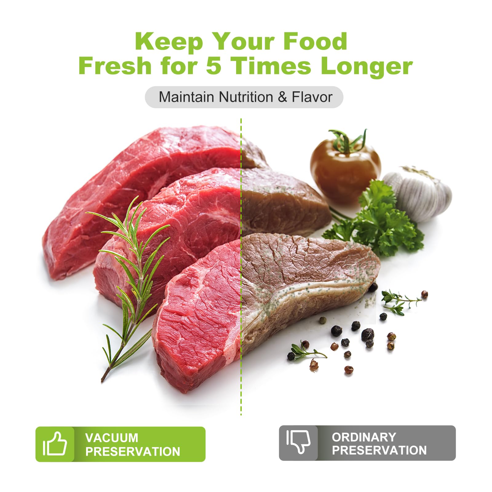 Bonsenkitchen bolsa sellada con carnes y verduras, conservación óptima