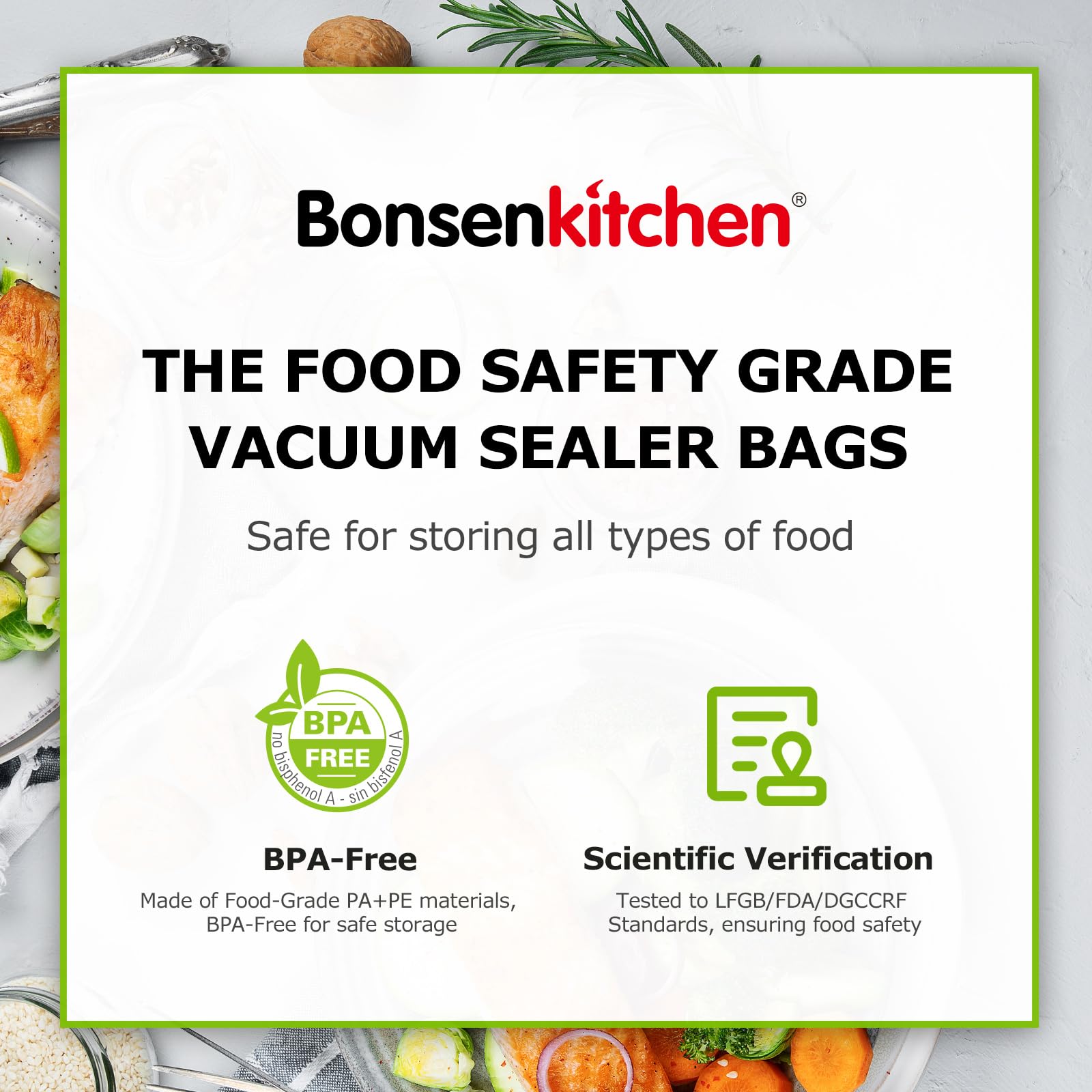 Bonsenkitchen etiqueta material seguro libre de BPA para salud alimentaria