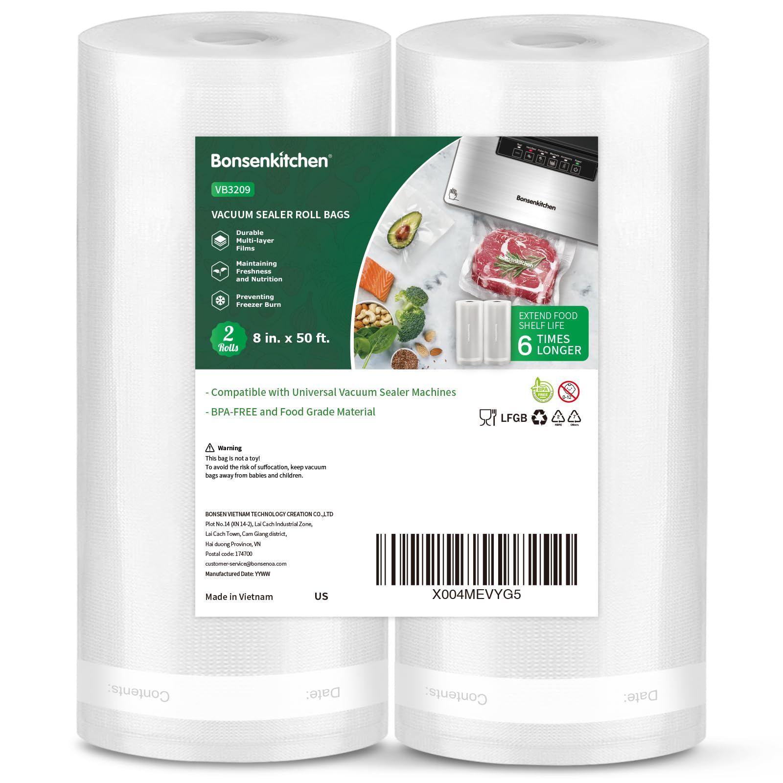Bonsenkitchen frente del rollo mostrando el tamaño y beneficio de almacenamiento