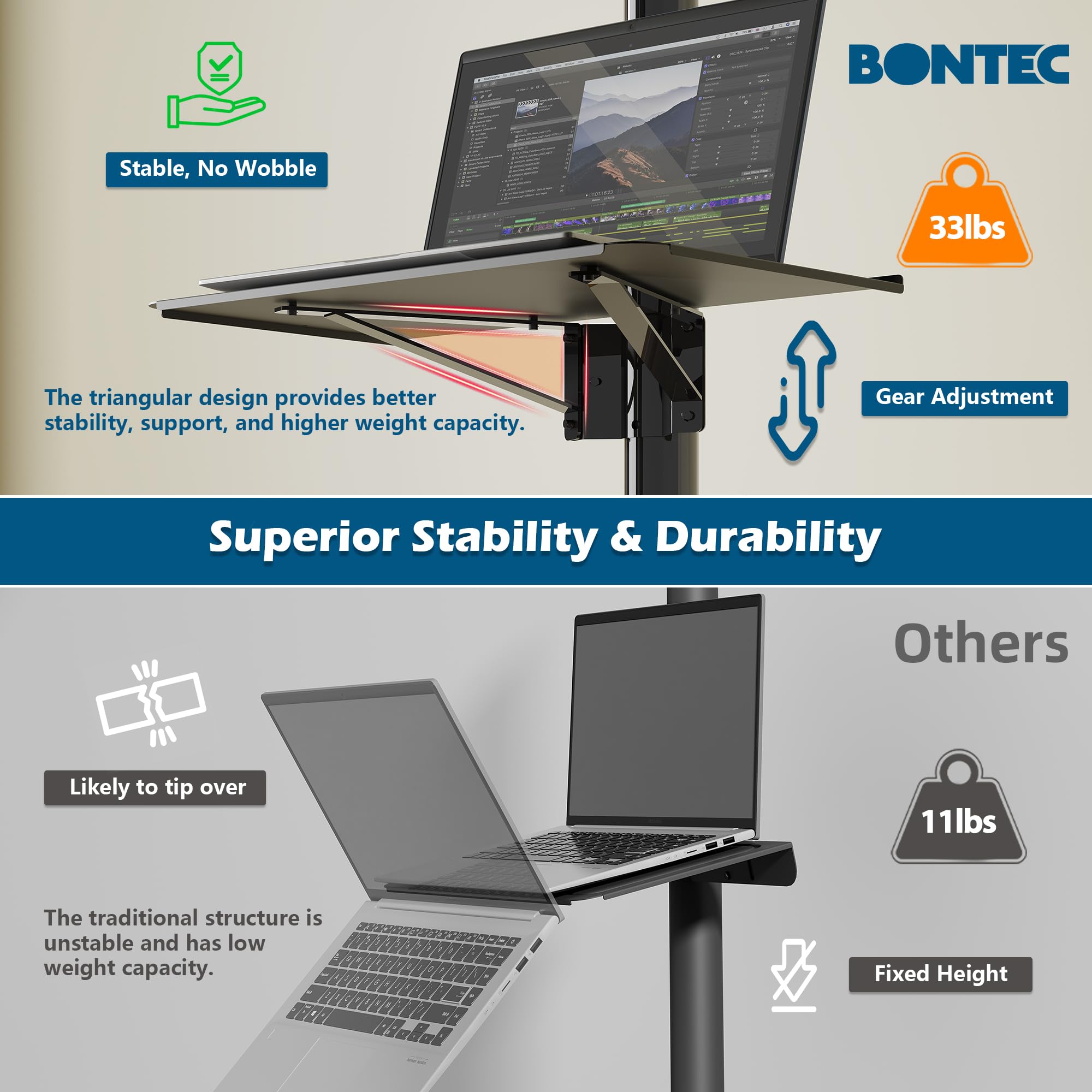 BONTEC ruedas con freno para mover y fijar el soporte con seguridad