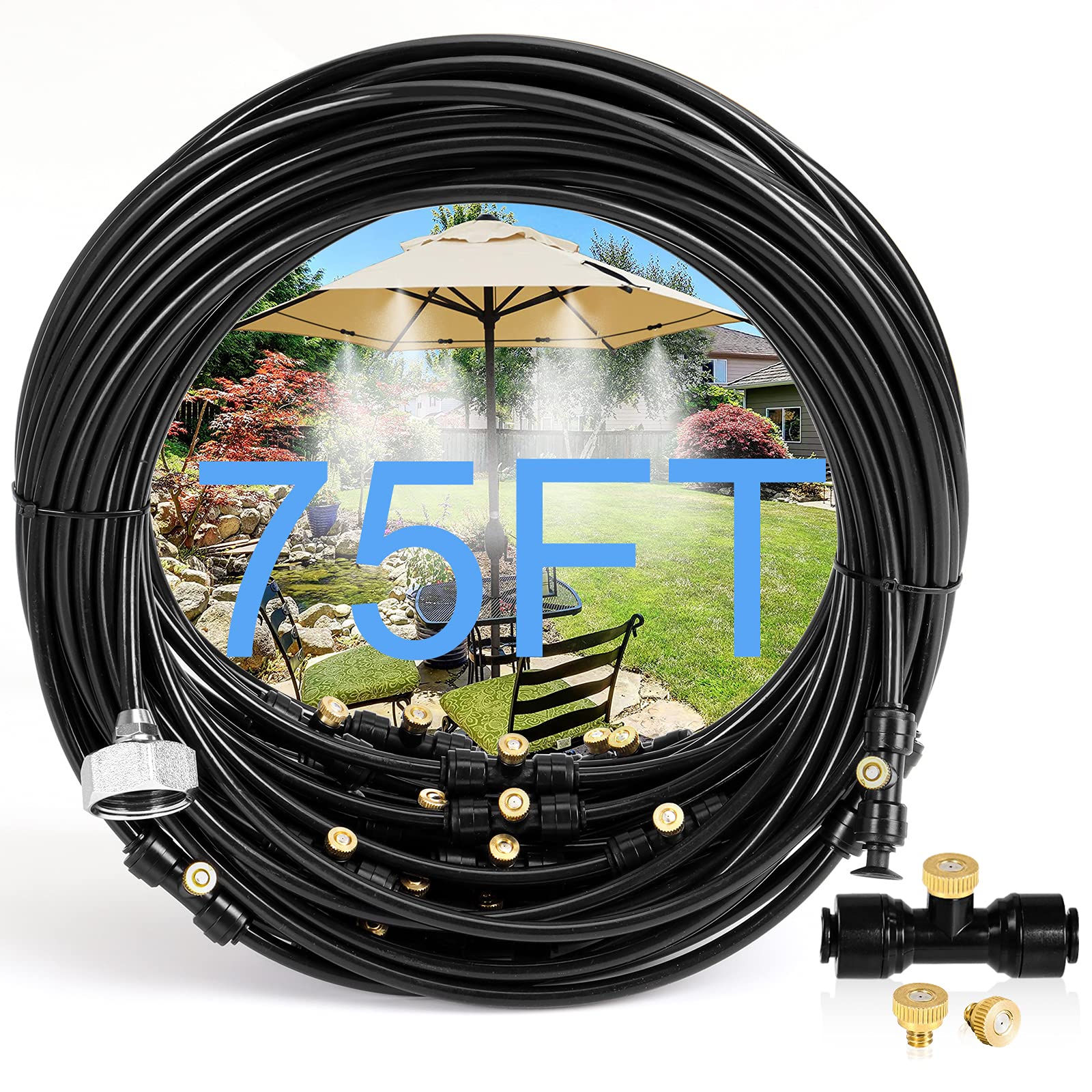 Bonviee front packaging showing complete misting kit and components for quick setup