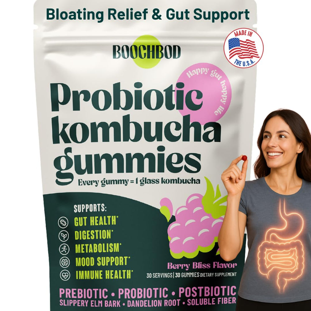 BoochBod empaque frontal que muestra la marca y beneficios para la digestión
