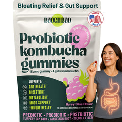 BoochBod empaque frontal que muestra la marca y beneficios para la digestión