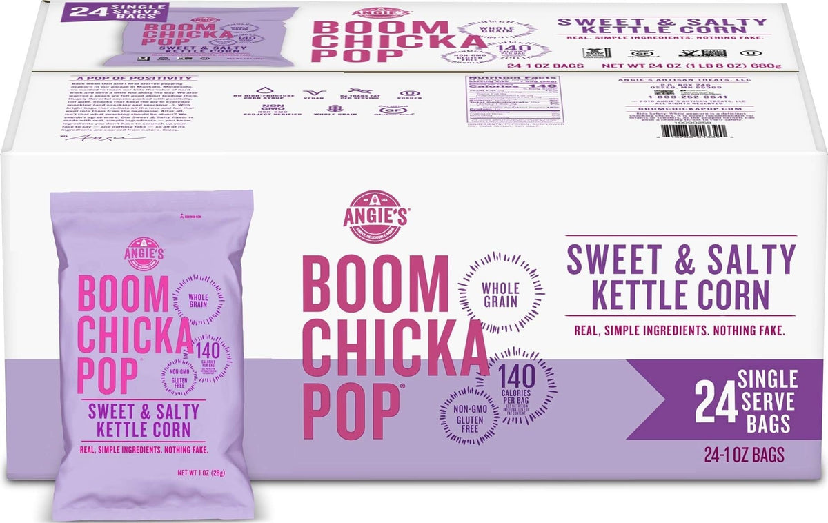 BOOMCHICKAPOP front packaging showing 1 oz snack bag and brand appeal