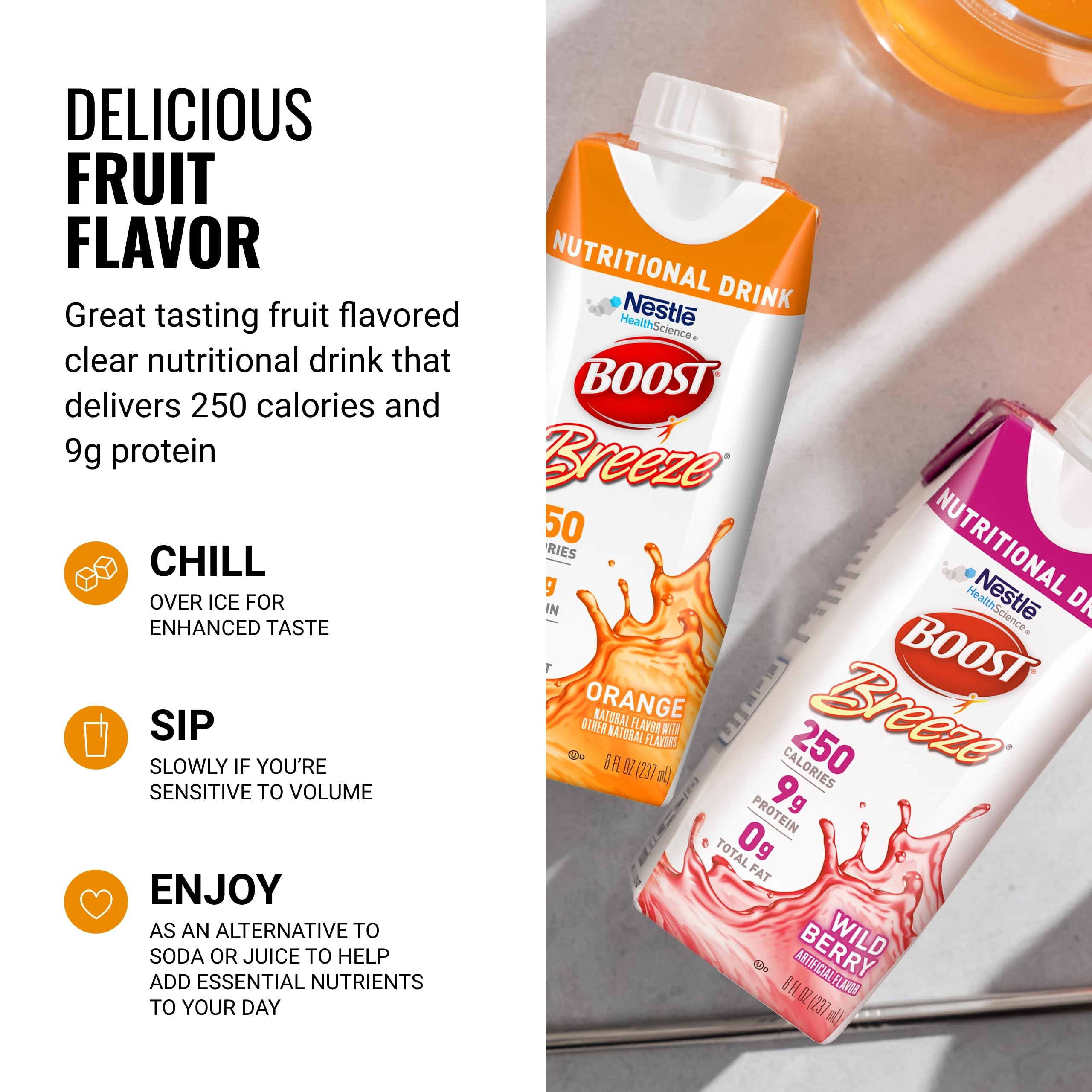 BOOST Breeze botella sabor mora silvestre en ambiente saludable y apetecible