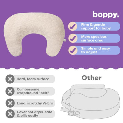 Boppy luxe size scale next to chair to show compact but supportive profile