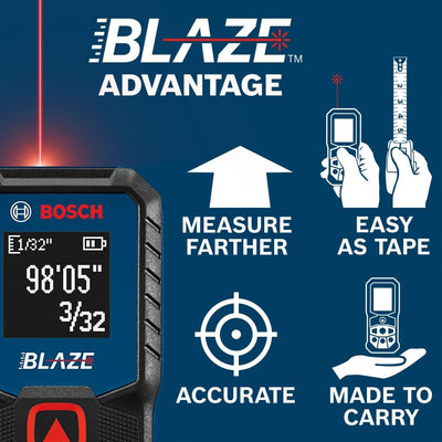 Bosch GLM100 boxed with manual emphasizing ready-to-use portable convenience