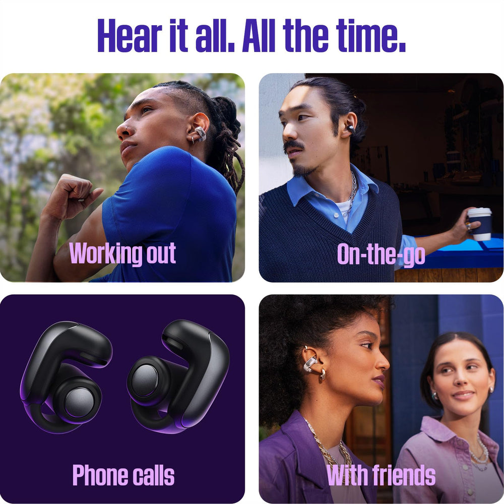 Bose ear-hook detail showing flexible joint and comfortable clip-on fit
