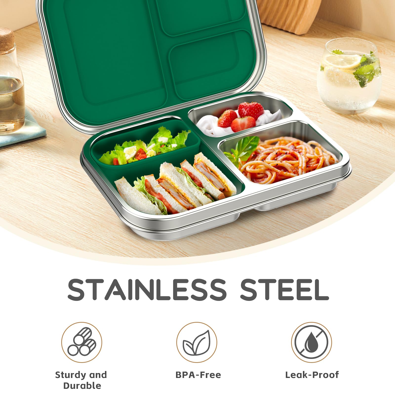 BOSEDSANG interior con tres compartimentos separa alimentos y mantiene frescura