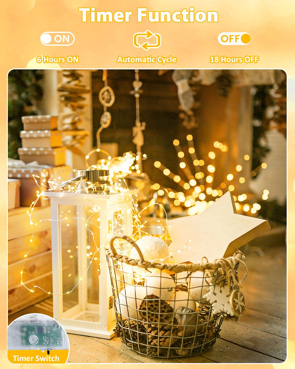 BOSSERN luces envueltas en corona floral aportando ambiente cálido