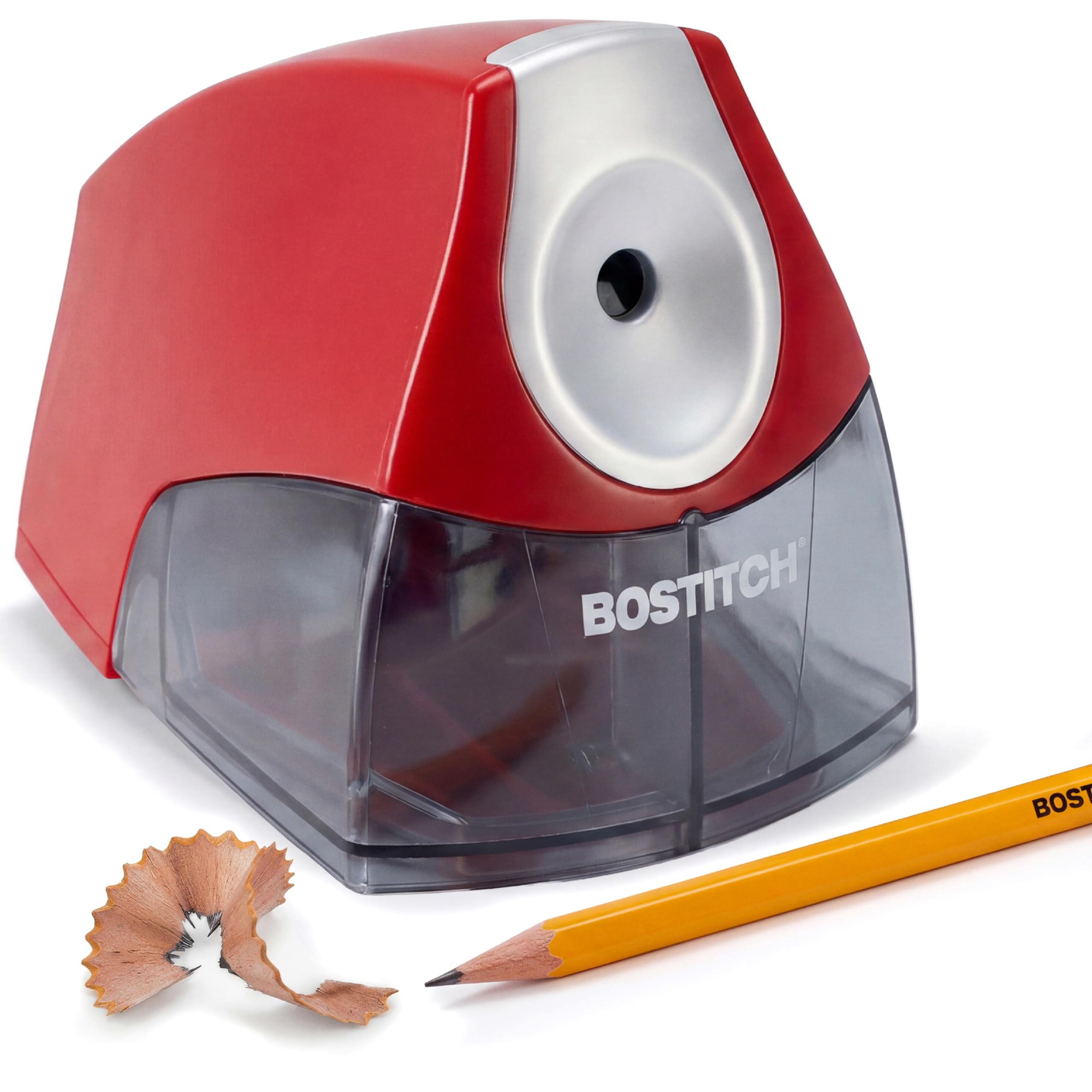 Bostitch sacapuntas frontal rojo mostrando diseño compacto y apariencia profesional