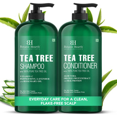 Botanic Hearth set frontal mostrando champú y acondicionador, apariencia profesional y clara