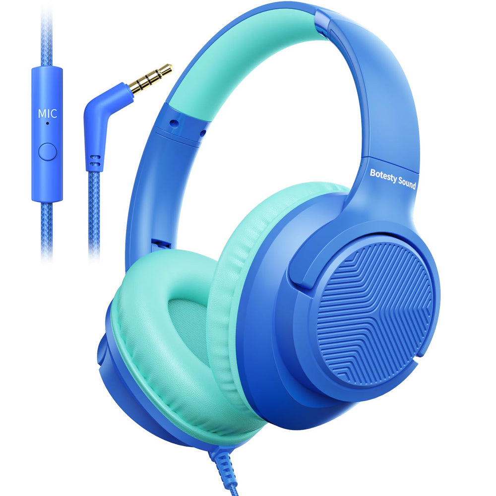 Botesty Sound vista frontal del auricular azul, diseño plegable y portátil