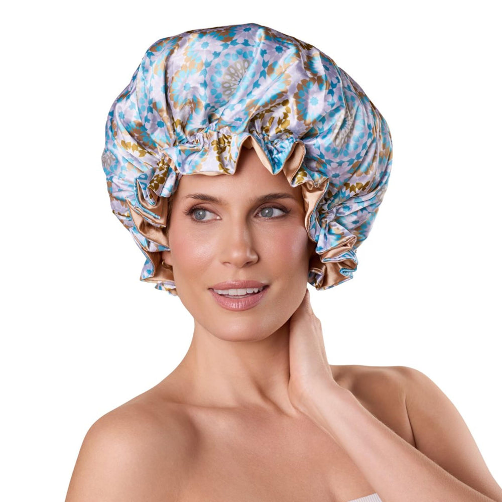 Bounce Curl gorro frontal teal que protege rizos durante la noche