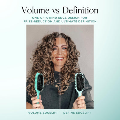 Bounce Curl brush held in hand to show scale and comfortable, travel-ready size