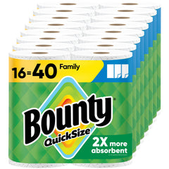 Bounty paquete frontal 16 Family Rolls mostrando ahorro y stock
