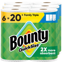 Bounty pack frontal 6 rollos mostrando volumen y conveniencia