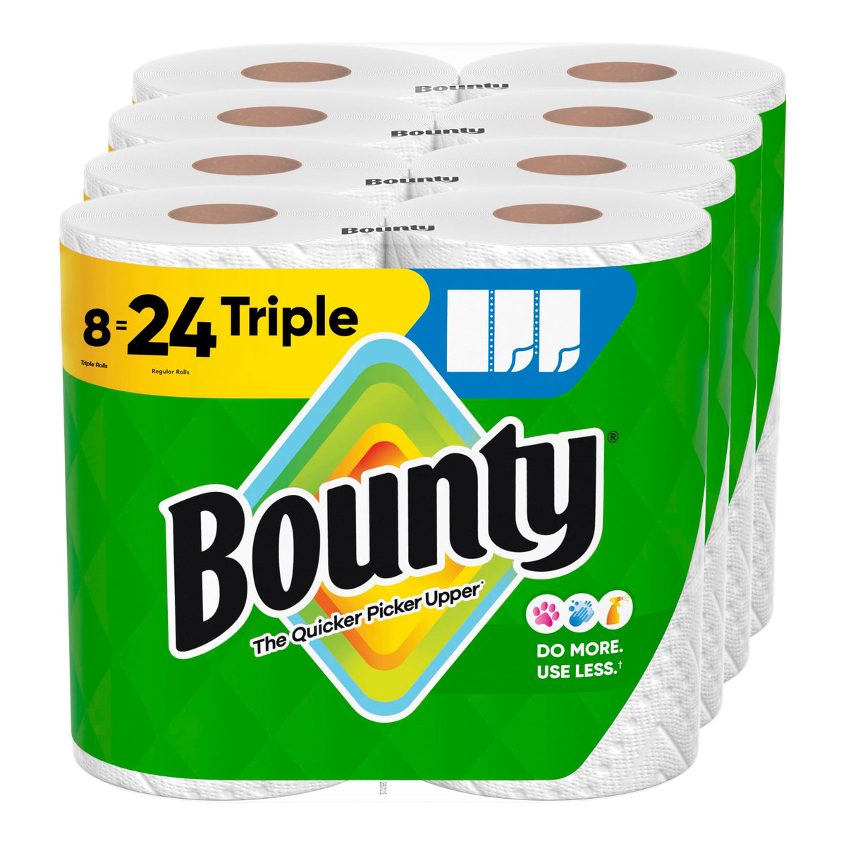 Bounty pack frontal mostrando 8 Triple Rolls y ahorro inmediato