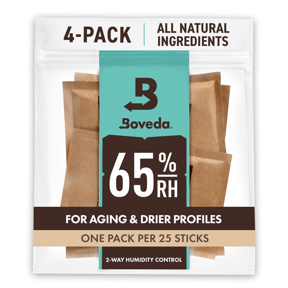 Boveda Size 60 front packaging showing 65% RH and 4-pack benefit