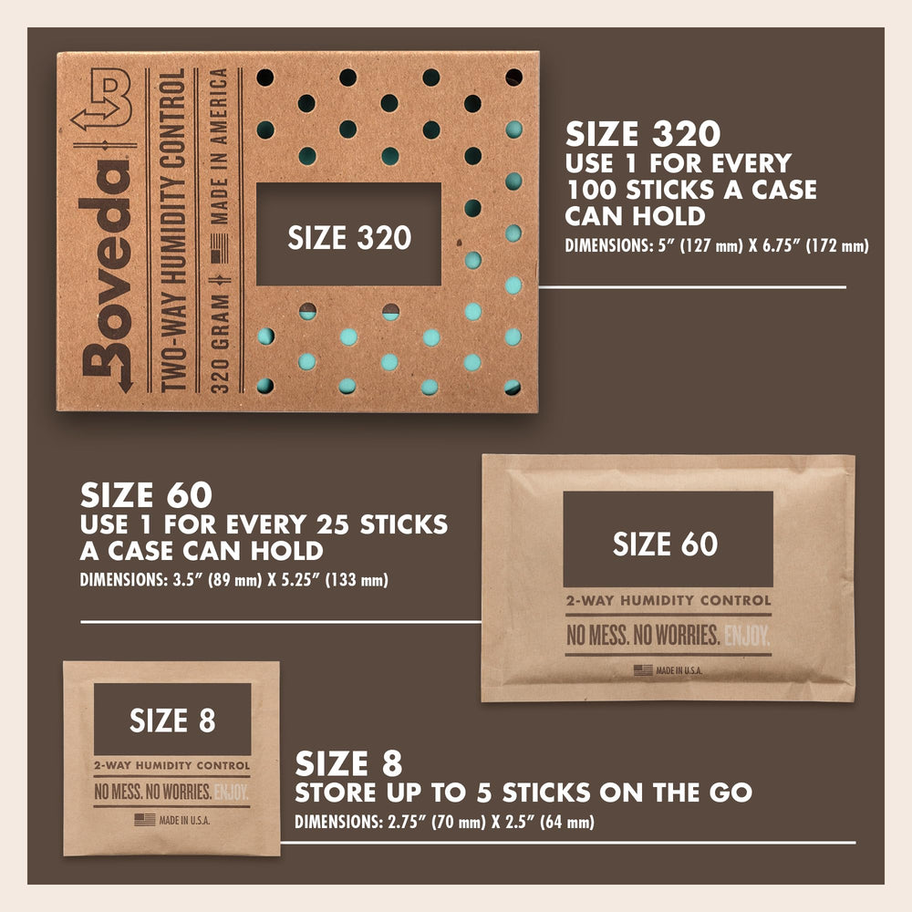 Boveda Size 60 next to a ruler showing pack dimensions and easy fit