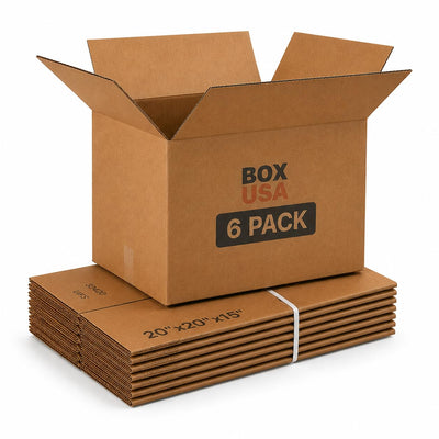 BOX USA vista frontal del paquete de seis cajas resistente y práctica