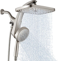 BOZYBO front view showing 12-inch rain head and handheld, highlights full coverage