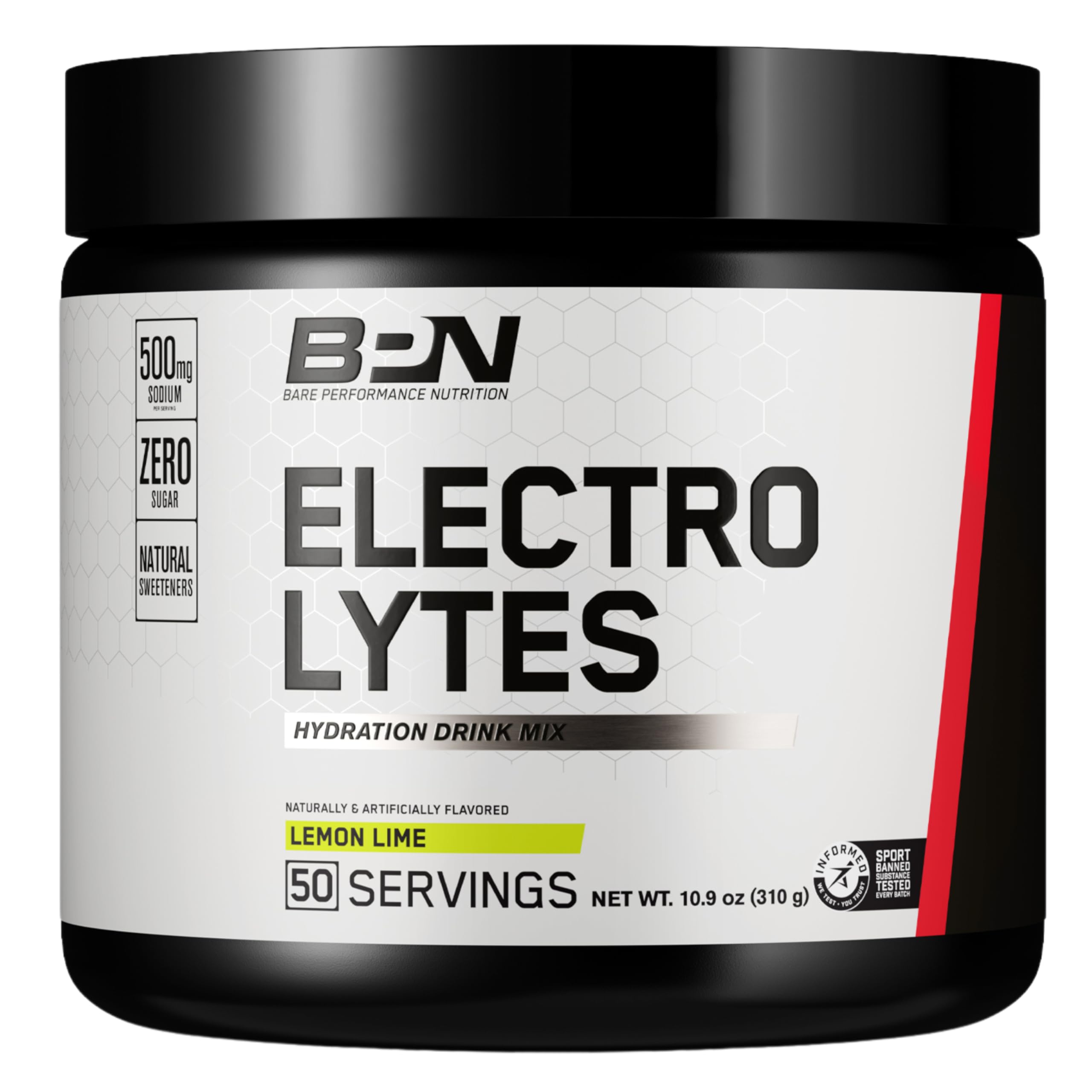 BARE PERFORMANCE NUTRITION envase frontal Lemon Lime mostrando 50 porciones y beneficios