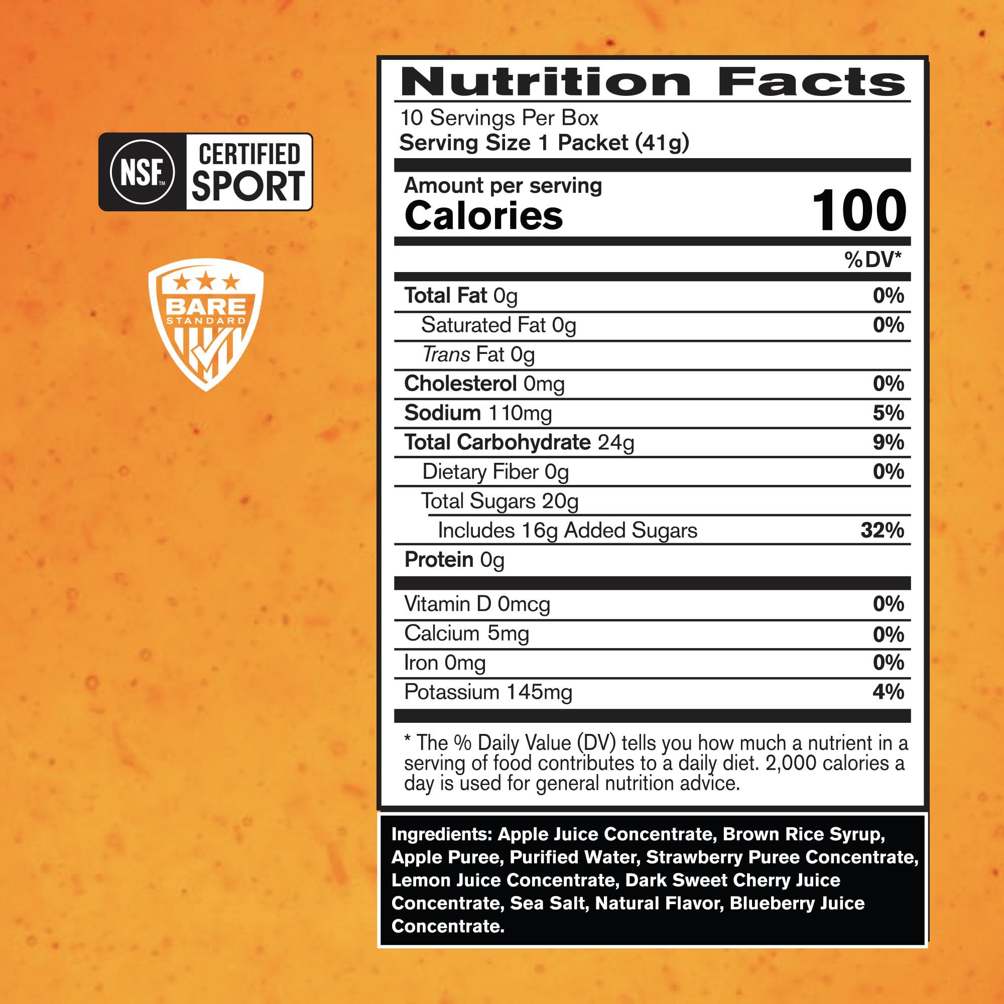 BARE PERFORMANCE NUTRITION detalle del sobre y textura del gel para visión de consistencia fácil de ingerir