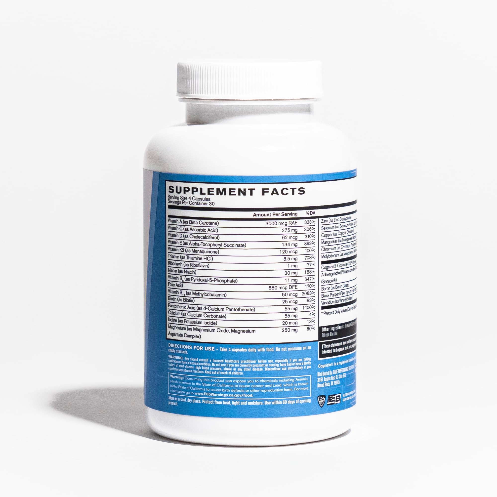 BARE PERFORMANCE NUTRITION detalle de la tapa y lista de ingredientes legible